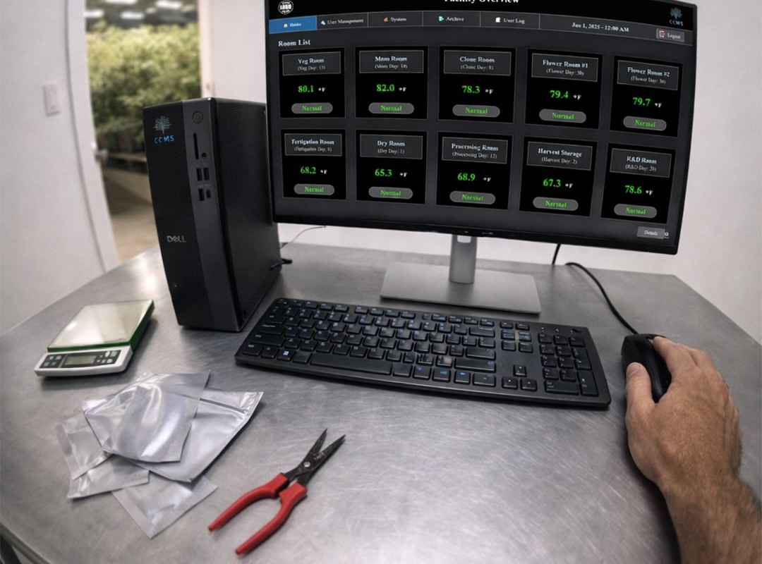 CCMS central control server with facility overview on monitor
