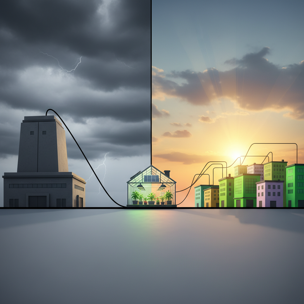 Side-by-side comparison: traditional utility monopoly versus a competitive deregulated energy market
