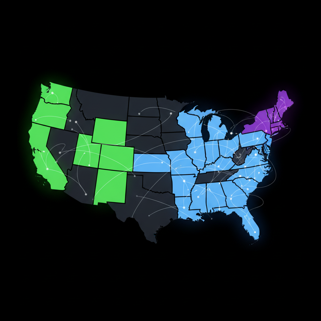 Map of the United States highlighting states deregulated for electric and natural gas supply
