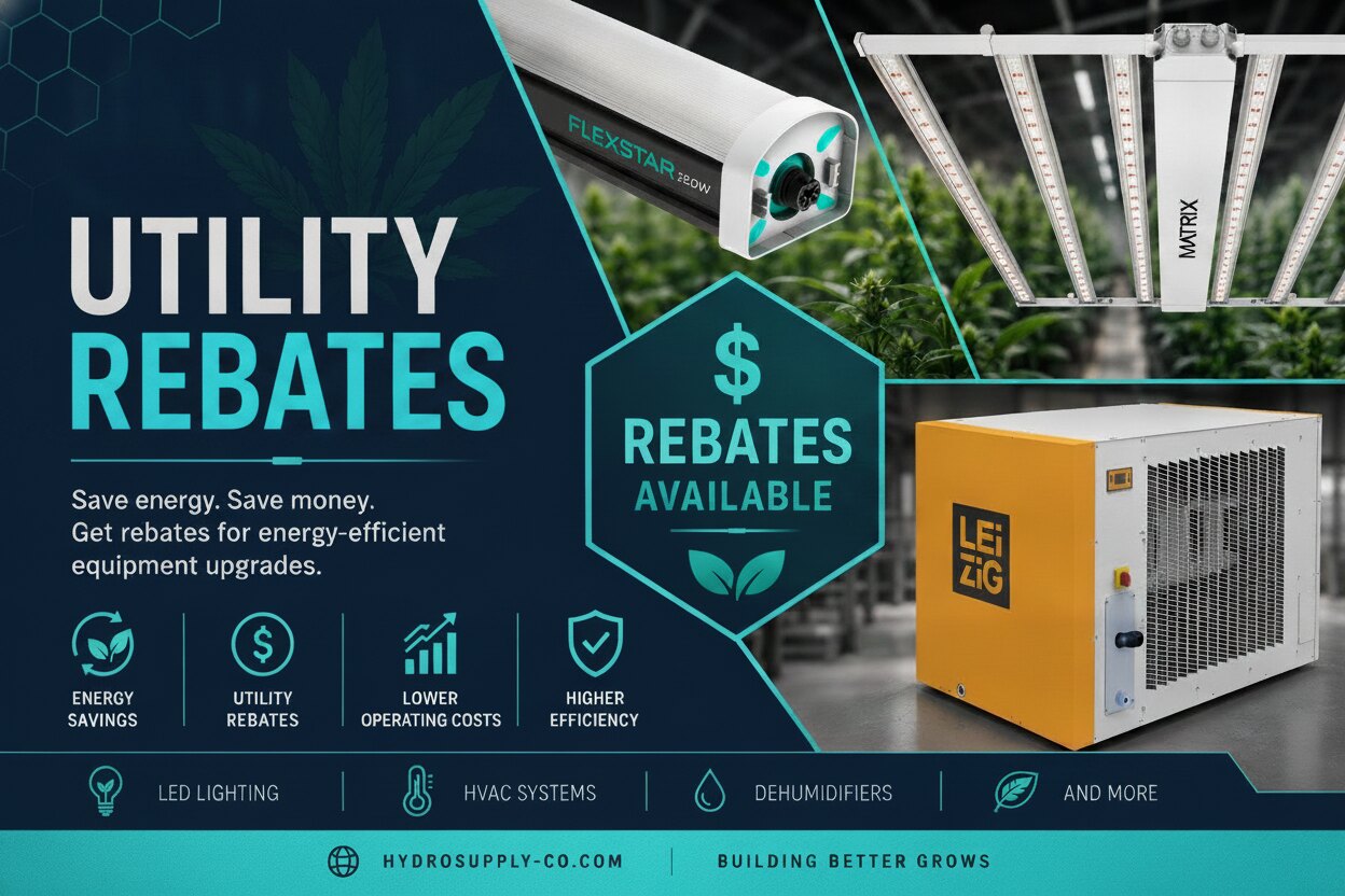 Utility Rebates available — energy savings, utility rebates, lower operating costs and higher efficiency on LED lighting, HVAC, dehumidifiers and more